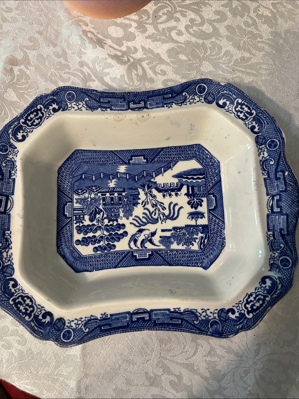 Antique Allertons England Blue Willow Scalloped Vegetable Serving Bowl